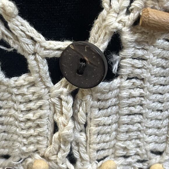 Vtg Ann Tjian For Kenar Open Knit Crochet Vest Medium Petite Boho Festival - Picture 9 of 11